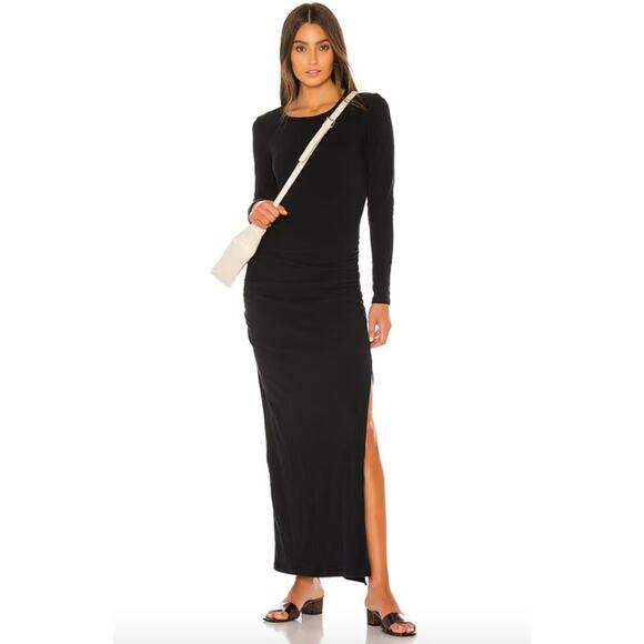James Perse Gray Sueded Jersey Long Sleeve Split Maxi Dress Size 0 - Picture 1 of 9